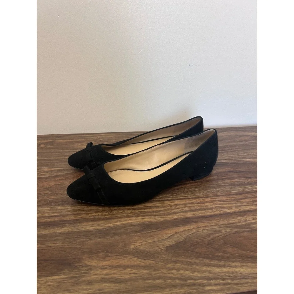 Talbots Black Suede Pointed Toe Bow Flats Womens 9.5 N Narrow Professional Shoes